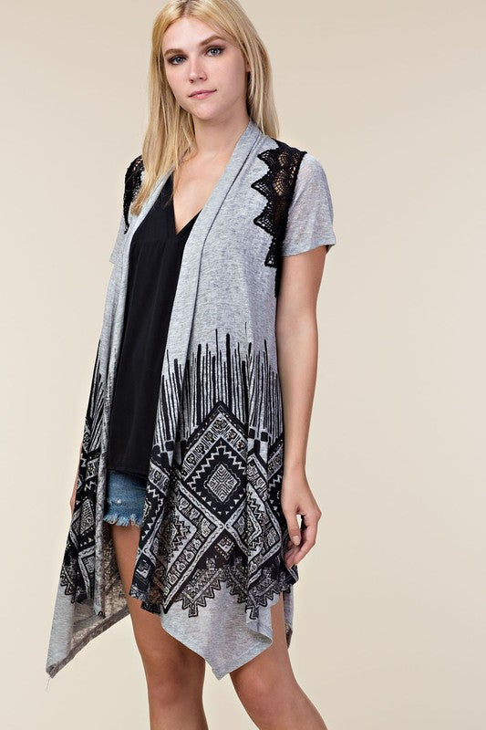 Claire Cap Sleeve Cardigan in Heather Grey & Black