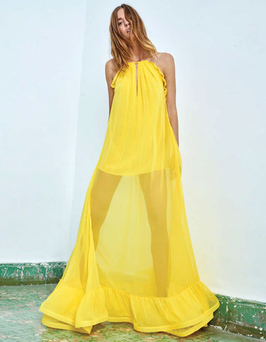 Alexis Gracie Long Dress w/Ruffles in Yellow