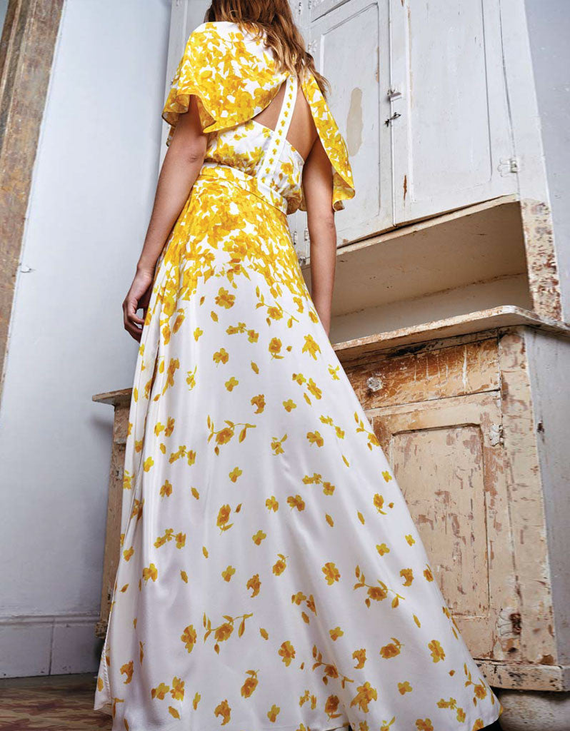 Alexis Jeannie Dress w/Adjustable Cape in Yellow Floral - SWANK - Dresses - 2