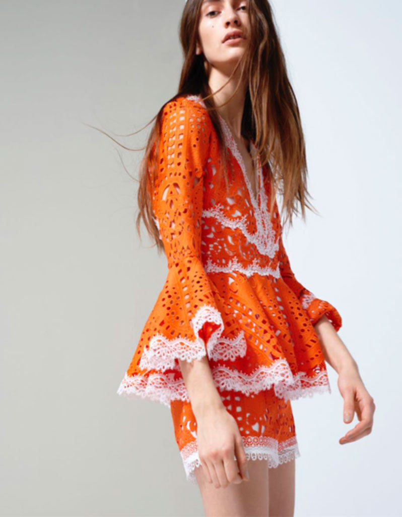Alexis Alexina Lace Top in Tangerine - SWANK - Tops - 1
