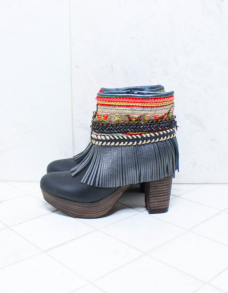 Custom Made High Heel Boho Boots in Black | SIZE 38 - SWANK - Shoes - 4