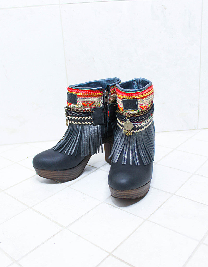 Custom Made High Heel Boho Boots in Black | SIZE 38 - SWANK - Shoes - 2