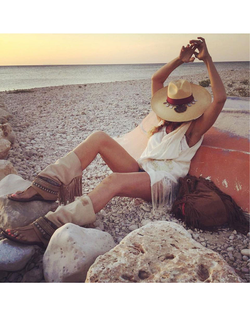 Boho High Boot Sandals - Beige - SWANK - Shoes - 3