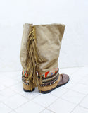 Custom Made Boho High Boot Sandals in Beige | SIZE 39 - SWANK - Shoes - 4