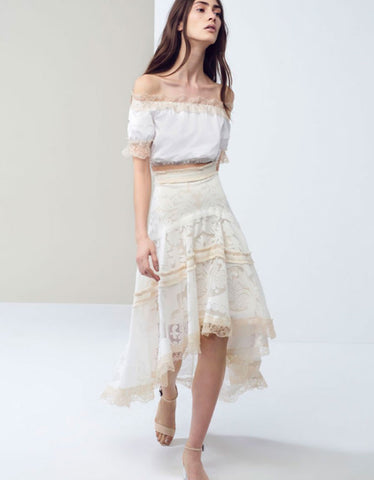 Alexis Oli Skirt w/Slits in Black Organza Lace Embroidery