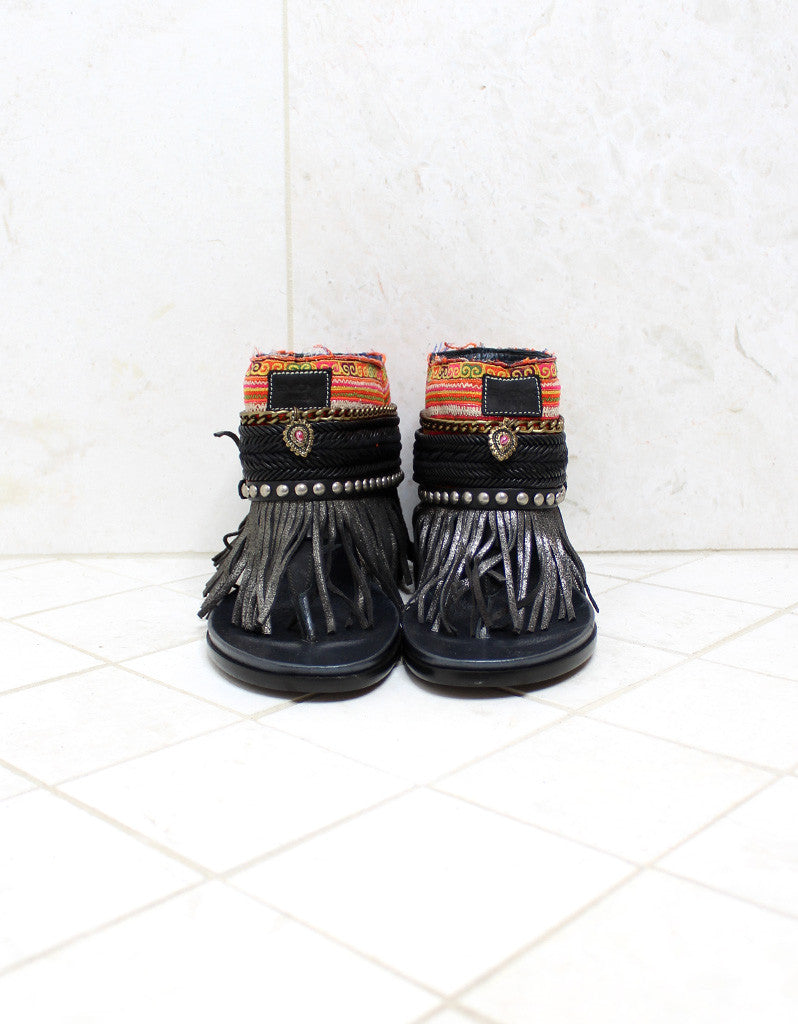 Custom Made Boho Sandals in Black | SIZE 39