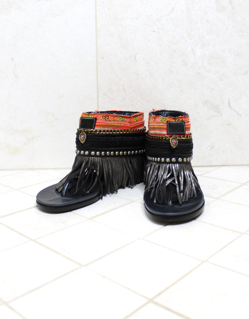 Custom Made Boho Sandals in Black | SIZE 39