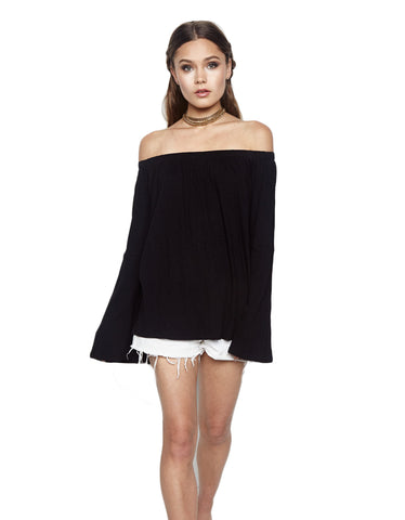 Michael Lauren Call Lace Up Sleeve Top in Black