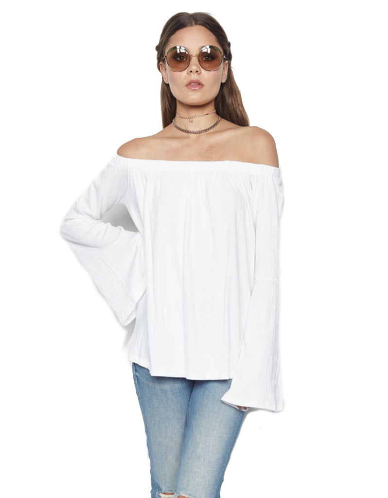 Michael Lauren Carmelo Bell Sleeve Open Shoulder Top in White