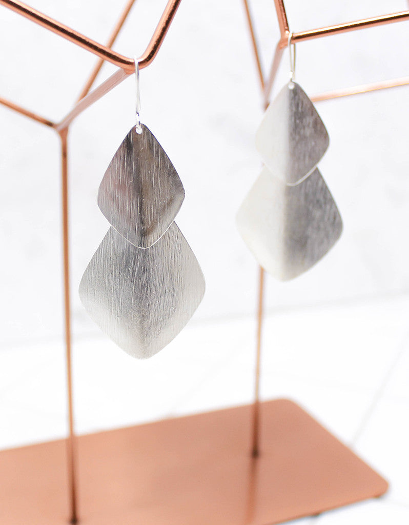 Silver Luxury Double Bent Leaf Chandelier Earrings - SWANK - Jewelry - 1