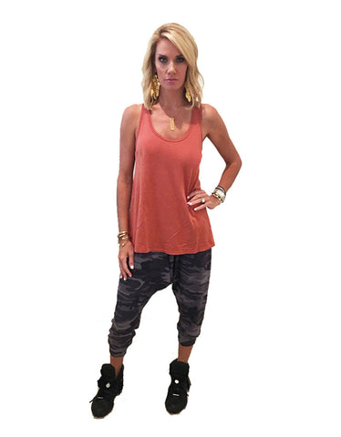 Michael Lauren Kylo Lace Up Front Tank in Charcoal Stripe