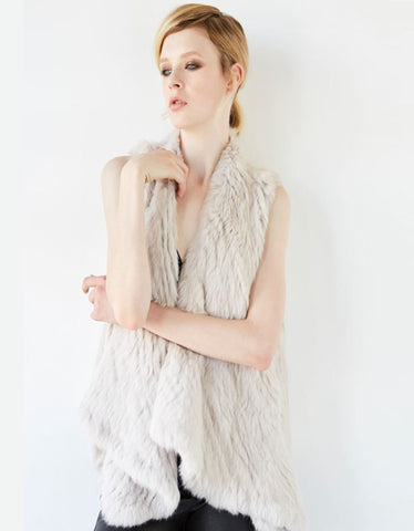 Arielle Mix It Up Rabbit Fur Vest in Stone