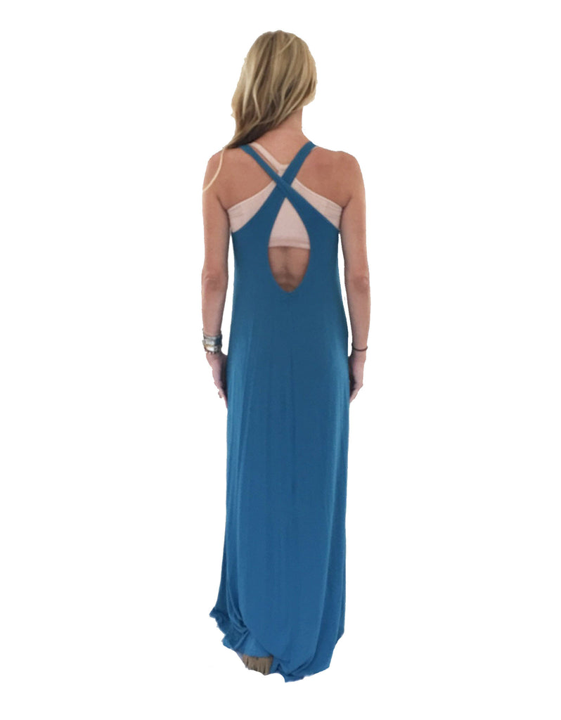 Michael Lauren Grady Circle Open Back Tank Dress in Black and Spruce Blue - SWANK - Dresses - 5