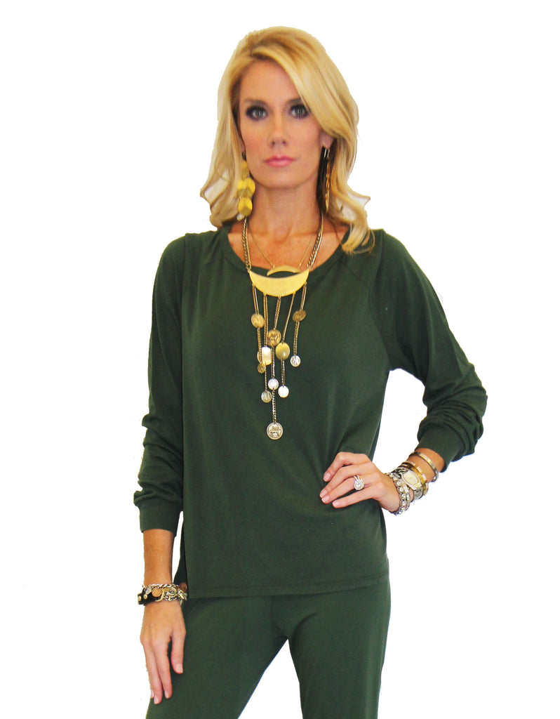 Michael Lauren Kelton L/S Crop Tee in Dark Moss and Navy - SWANK - Tops - 1