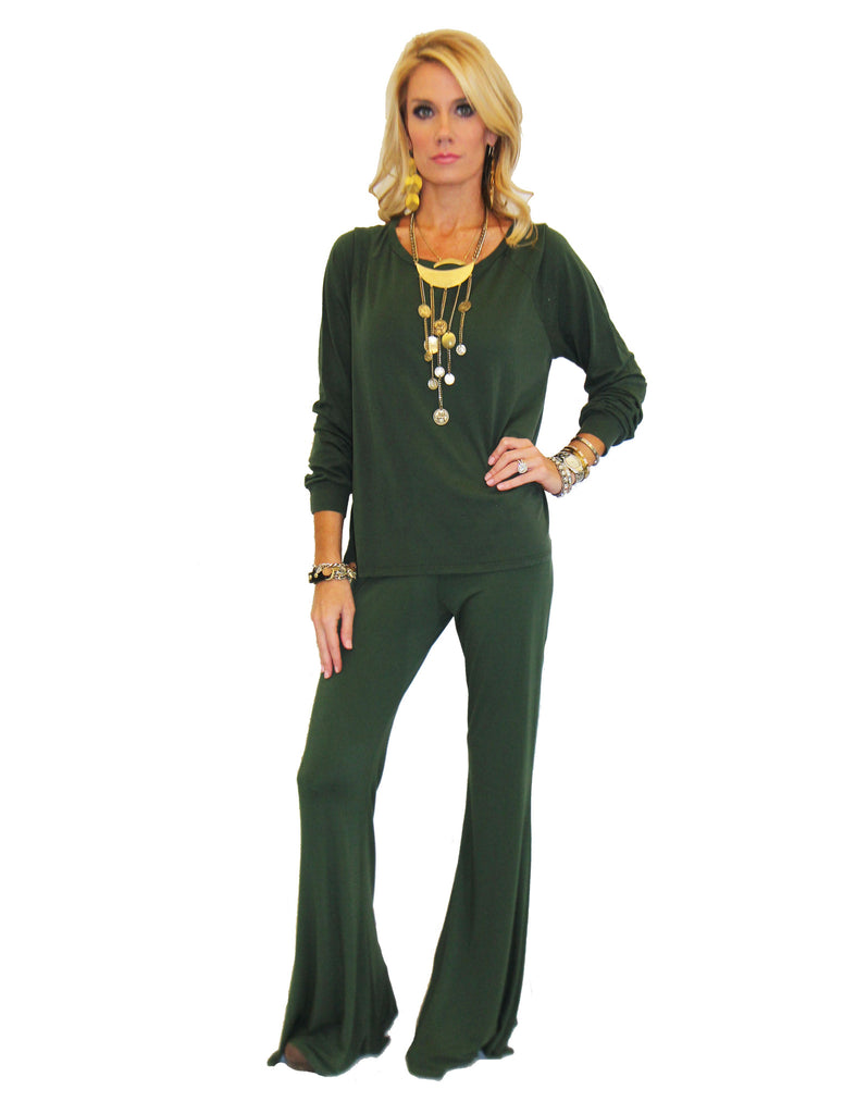 Michael Lauren Kelton L/S Crop Tee in Dark Moss and Navy - SWANK - Tops - 2