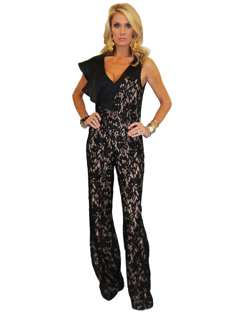 Alexis Oscar Jumpsuit in Black Lace - SWANK - Jumpsuits - 2