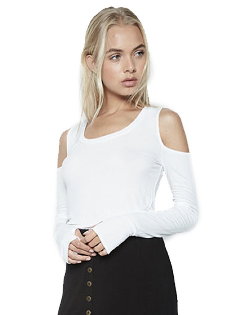 Michael Lauren Filippo Open Shoulder L/S Scoop Neck w/Thumbhole in White - SWANK - Tops - 2