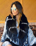 Fur Collar with Fringe in Black - SWANK - Outerwear - 1