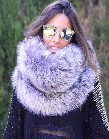 Fur Vest with Embellished Jewel Waist in Gray