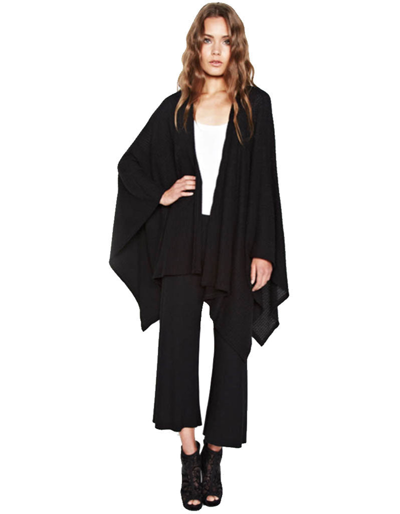 Michael Lauren Guiseppe Blanket Wrap in Black Waffle - SWANK - Tops - 1