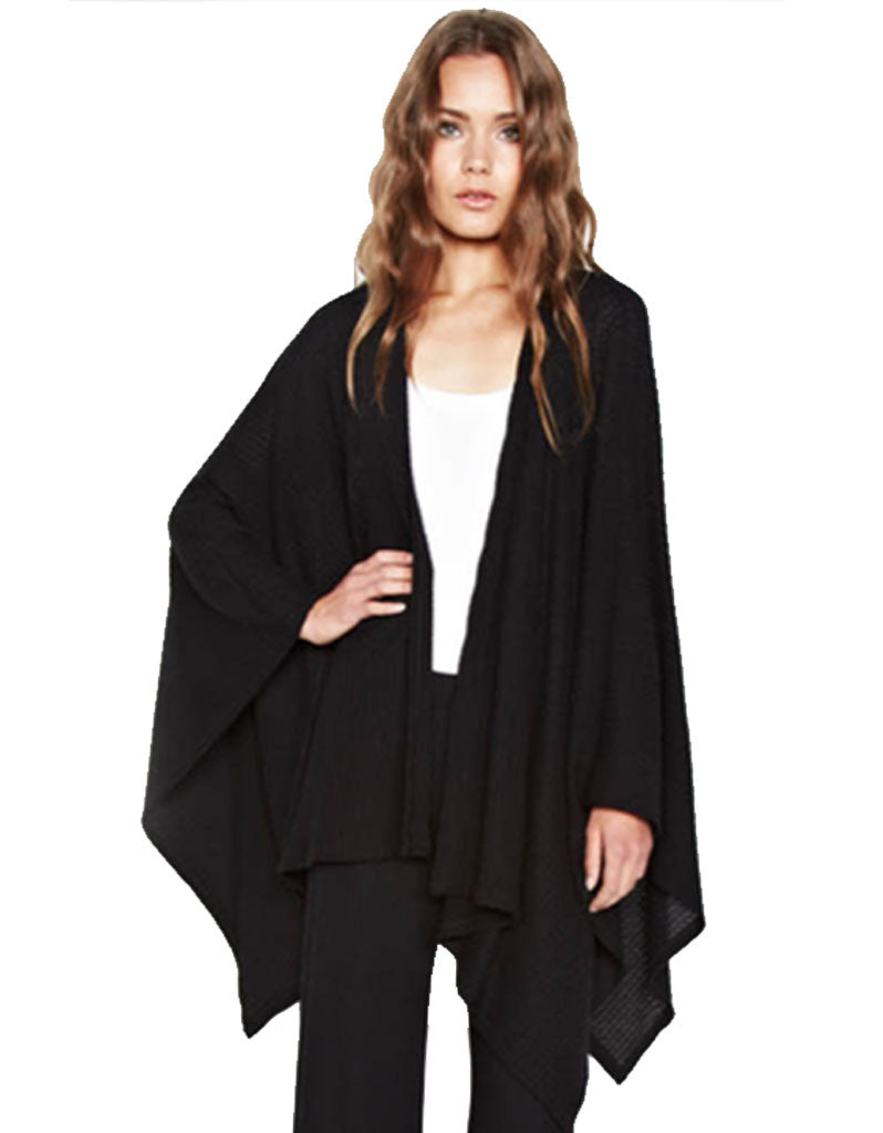 Michael Lauren Guiseppe Blanket Wrap in Black Waffle - SWANK - Tops - 2