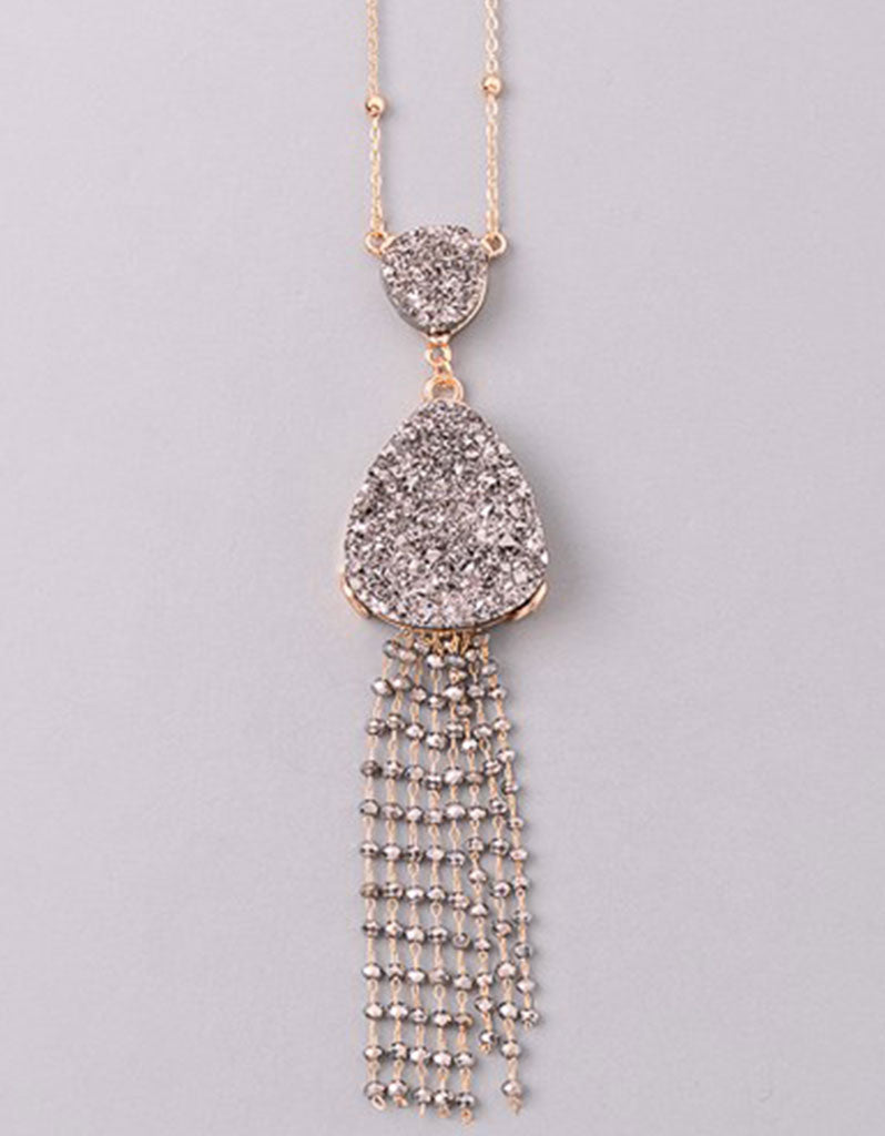 Vintage Snoot Starfringe Double Druzy Necklace in Gunmetal