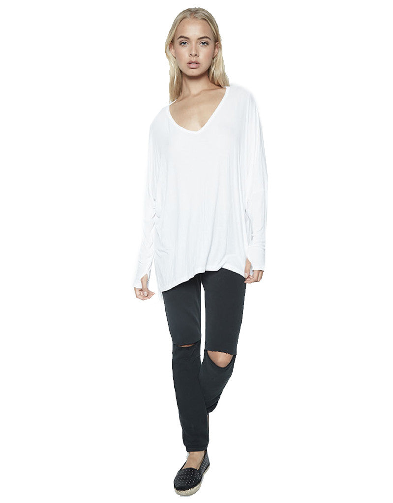 Michael Lauren Gio L/S Draped V-Neck Top w/Thumbholes in White - SWANK - Tops - 1