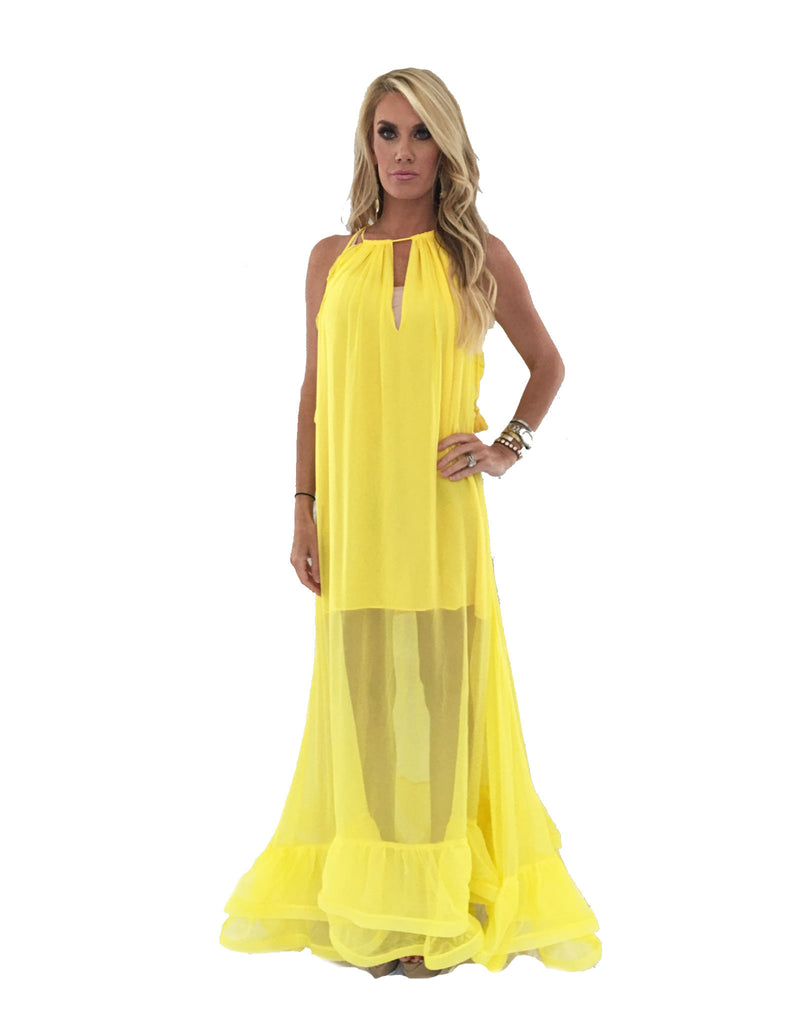 Alexis Gracie Long Dress w/Ruffles in Yellow - SWANK - Dresses - 2