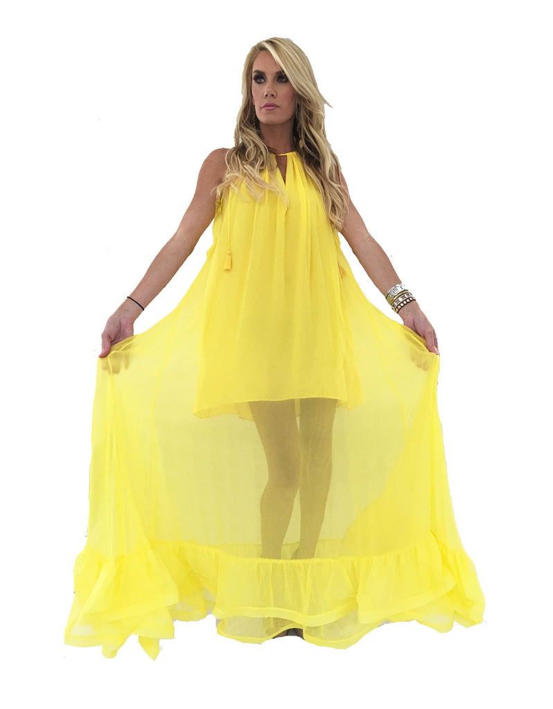 Alexis Gracie Long Dress w/Ruffles in Yellow - SWANK - Dresses - 3