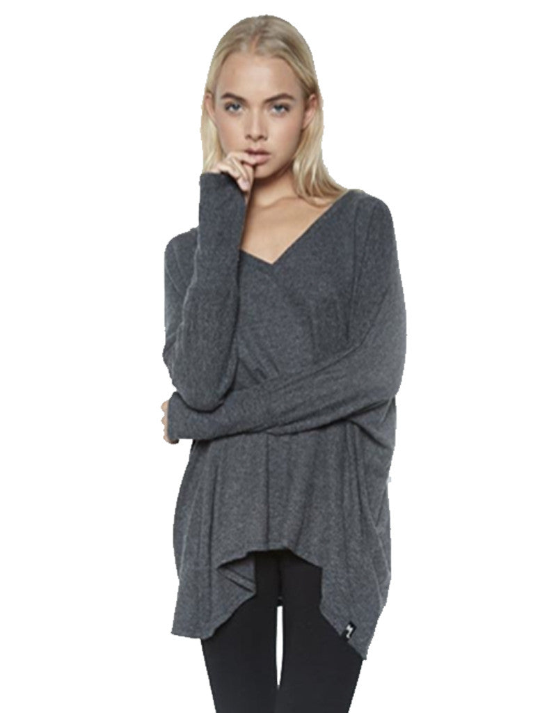 Michael Lauren Harman Oversized V-Neck Pullover w/Thumbholes in Black - SWANK - Tops - 2