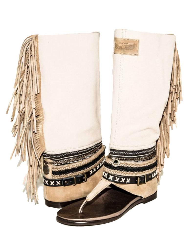 Boho High Boot Sandals - Beige - SWANK - Shoes - 4
