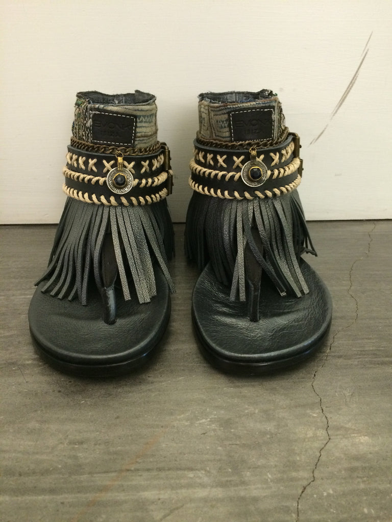 BOHO SANDALS- "Custom made black fringe sandals" - SWANK - Shoes - 6