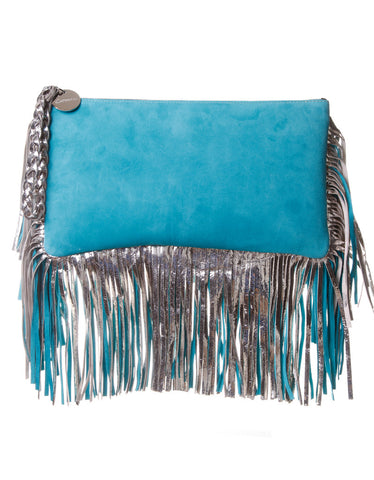 Capazonia Istambul Fringe Clutch in Blue Suede
