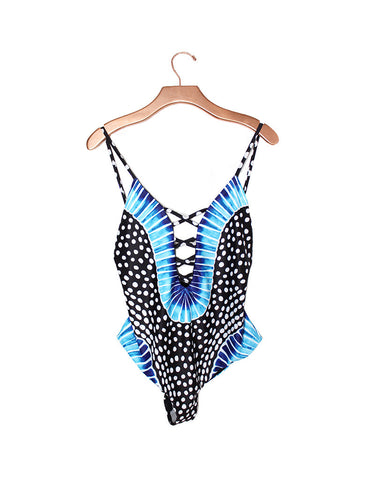 Mara Hoffman Samba Criss Cross Front One Piece in Black Blue