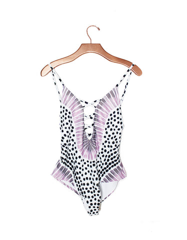 Mara Hoffman Samba Criss Cross Front One Piece in White Plum