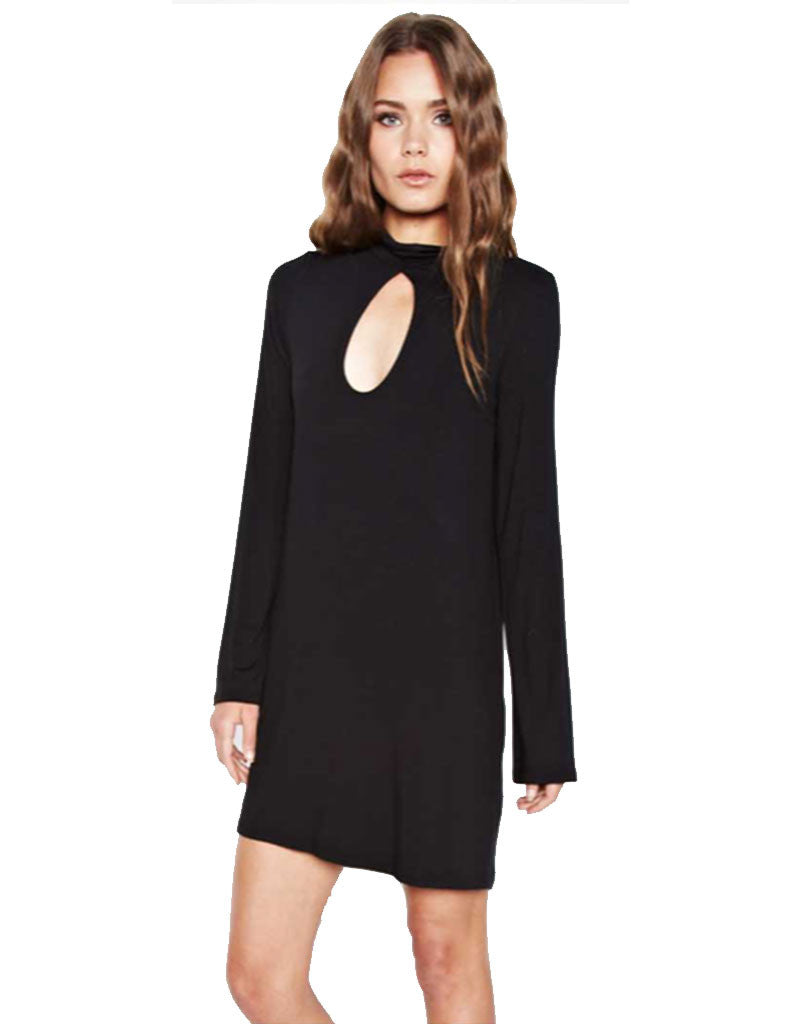 Michael Lauren Mercury Bell Sleeve Keyhole Dress in Black - SWANK - Dresses - 1