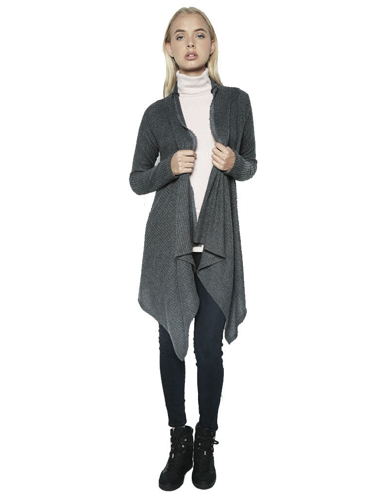 Michael Lauren Vasco Wrap Cardigan in Black Charcoal Waffle - SWANK - Tops - 2