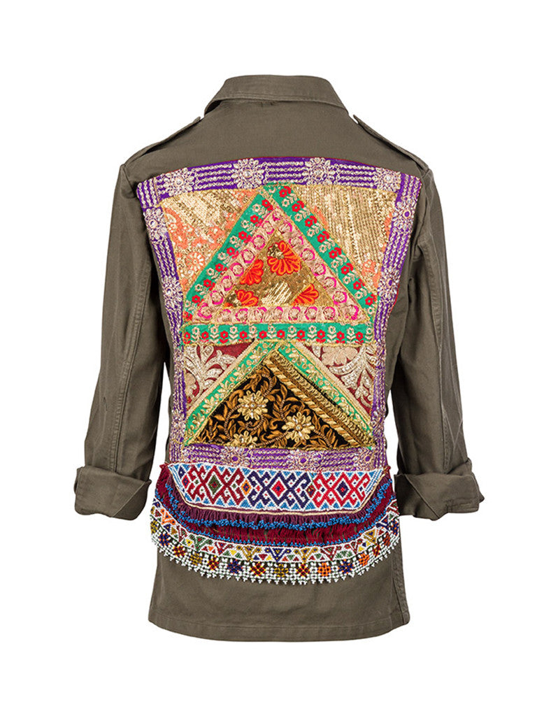 Vintage Embroidered Army Jacket in Army Green - SWANK - Jackets - 4