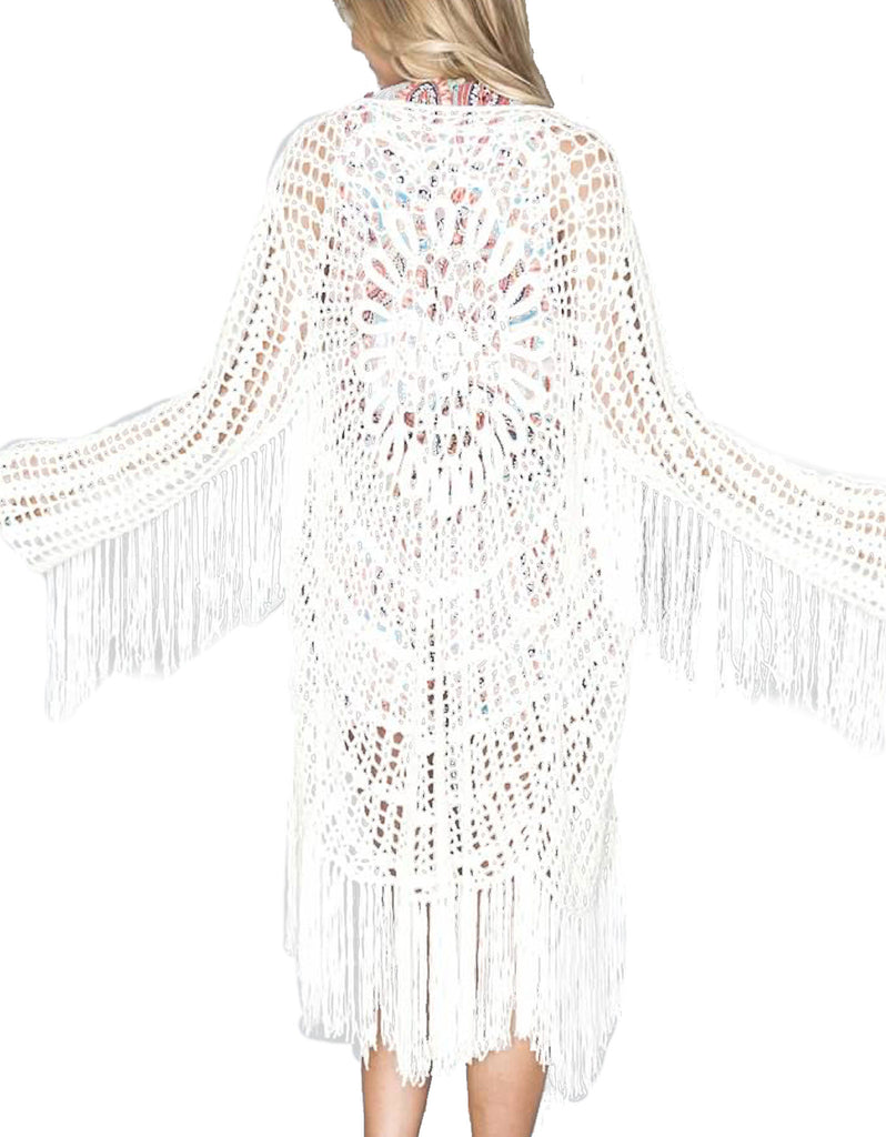 Show Me Your Mumu Crochet Fringe Kimono in Blonde - SWANK - Outerwear - 2