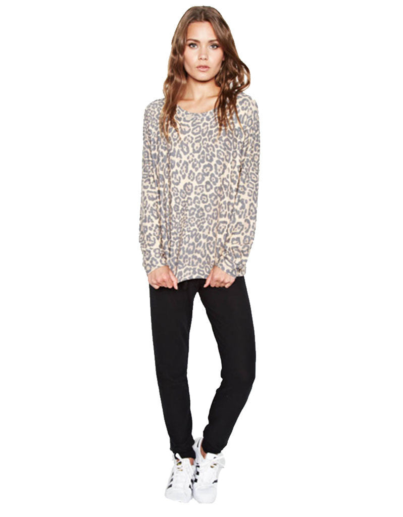 Michael Lauren Percy Classic Pullover in Tan Leopard - SWANK - Tops - 2