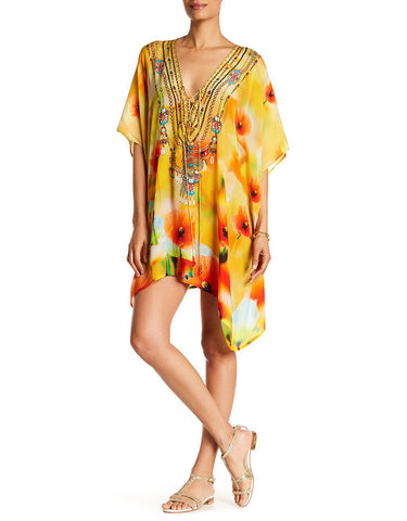 Parides Lace Up Kaftan in Cherry Blossom