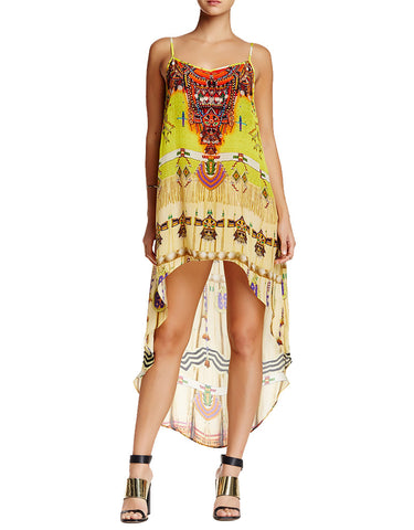 Shahida Parides Navajo V-Neck Embellished High-Low Dress in Pottery