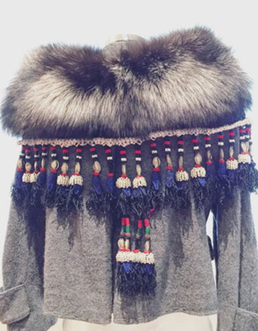 Fur Collar with Fringe in Blue