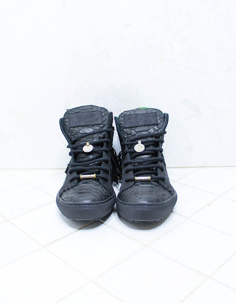 Boho Sneakers with Fringe in Black Snake