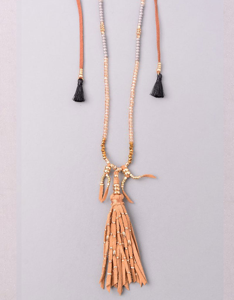 Vintage Snoot Samar Necklace with Studded Fringe in Camel