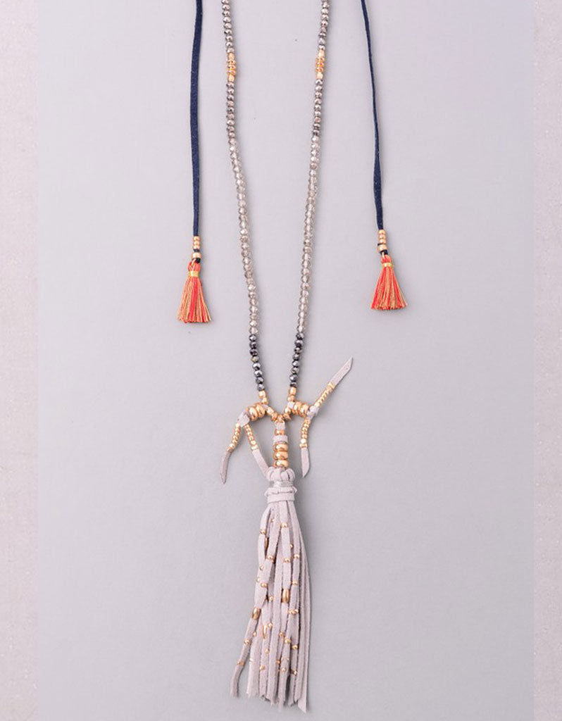 Vintage Snoot Samar Necklace with Studded Fringe in Grey