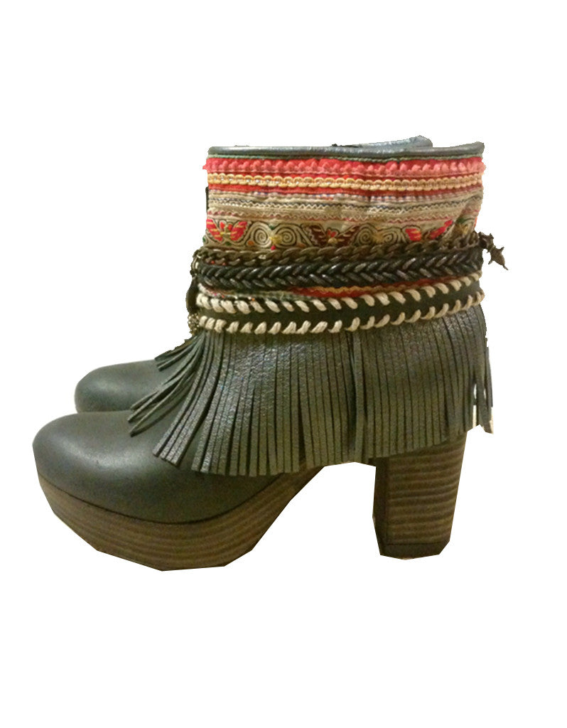 Boho Custom Made High Heel Boots - Black - SWANK - Shoes - 19