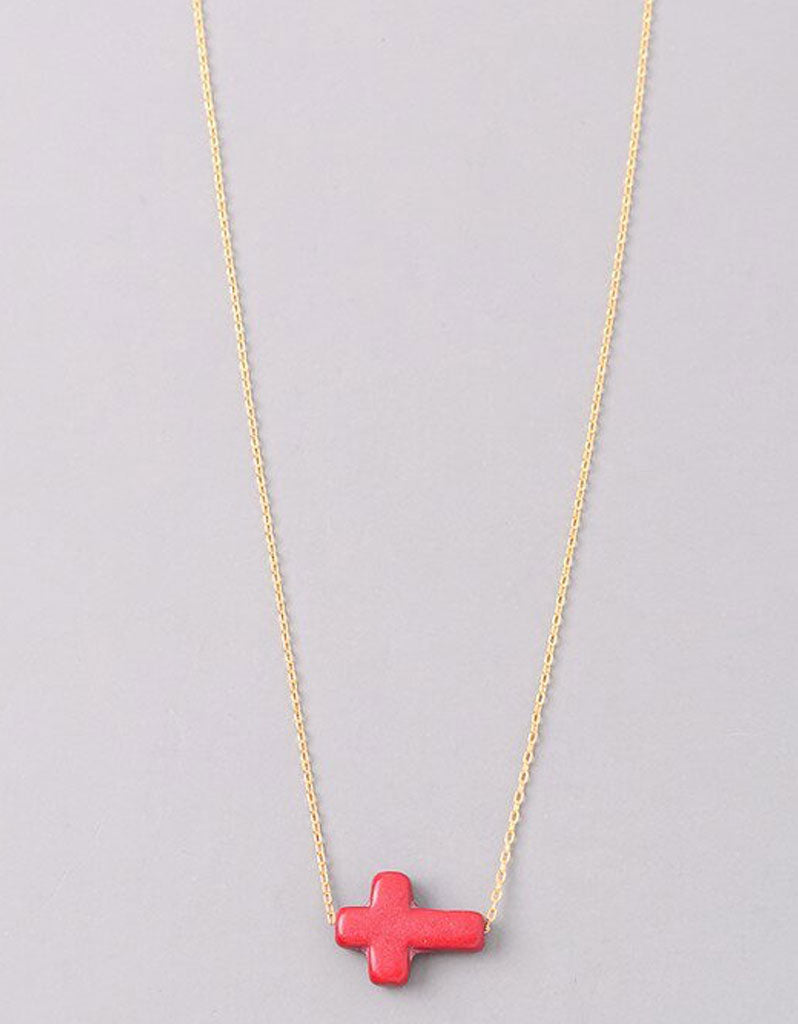 Vintage Snoot Cross Necklace in Gold/Red