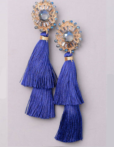 Vintage Snoot Stone Tassel Earrings in Fuchsia/Purple