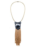 Fiona Paxton Light Beaded Statement Pendant Necklace w/ Leather Fringe - SWANK - Jewelry - 1